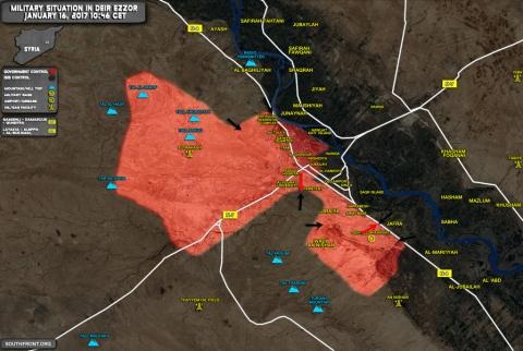 Kịch bản Deir Ezzor thất thủ như Palmyra - 1 Mặt trận Deir Ezzor ngày 16/1. Ảnh: SouthFront