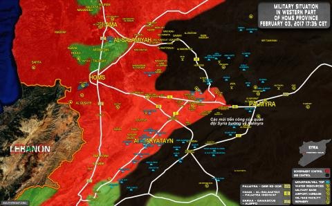 Quân đội Syria tấn công Palmyra, IS tháo chạy thật sự? - 1 Mặt trận Palmyra ngày 3/2.