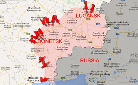 Khu vực xảy ra các cuộc giao tranh trong thời gian cuối tháng 1, đầu tháng 2-2017 tại Ukraine. Ảnh: Lugansk News Today.