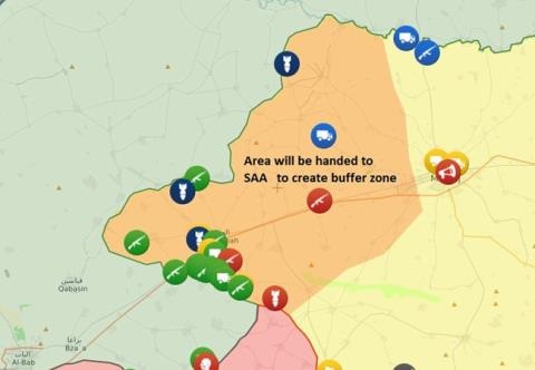 Bản đồ SDF dự kiến bàn giao cho quân đội Syria kiểm soát và bảo vệ.