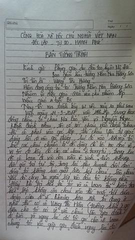 Bản tường trình của cô giáo sau khi sự việc xảy ra.