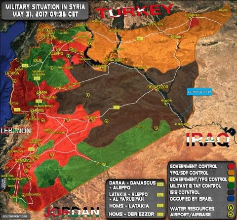 Nga khắc chế đòn độc của người Kurd - 1 Bản đồ Syria ngày 31/5
