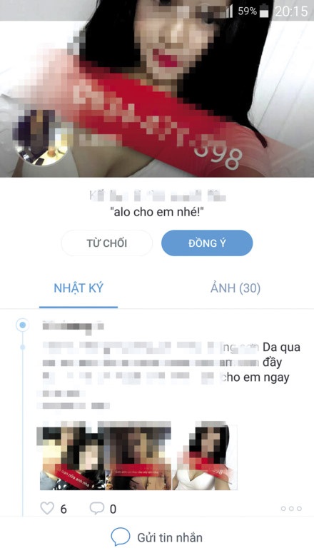 Mại dâm biến tướng qua mạng xã hội - 1 Ngoài việc mồi chài bằng những hình ảnh mát mẻ, phản cảm, nhiều chân dài còn đăng kèm theo những câu từ dung tục. Ảnh: Trường Sơn