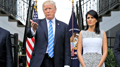 
Tổng thống Mỹ Donald Trump (trái) và Đại sứ Mỹ tại Liên Hợp Quốc Nikki Haley. Ảnh: Reuters
