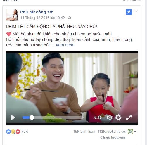 Quảng cáo Tết nào được nhắc tới nhiều nhất mùa Tết Đinh Dậu? - 1 Chỉ riêng fanpage Phụ nữ công sở đã đạt 6 triệu lượt xem và 113.000 share