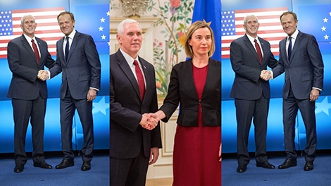 Mỹ-EU-NATO-Nga, tiềm ẩn và thách thức - 2 Phó Tổng thống Mỹ M.Pence có các cuộc gặp với các quan chức cao cấp của EU. Ảnh: YouTube.