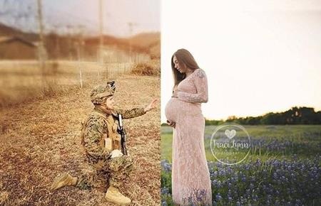 Cảm động bức ảnh “không khoảng cách” của anh lính hải quân và vợ - 1 Bức ảnh lãng mạn của Wesley và người vợ trong những tháng cuối thai kỳ