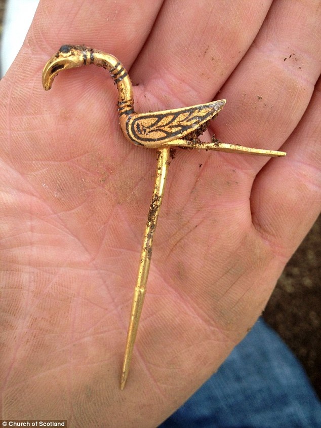 Ghim cài hình chim bằng vàng nằm trong kho báu mà anh Derek McLennan phát hiện