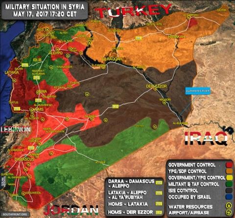 Mỹ-Anh nhận trái đắng đầu tiên sau khi vào nam Syria - 2 Bản đồ Syria ngày 17/5