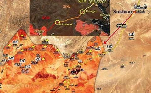 Syria thất trận Deir Ezzor, cứu viện Palmyra cách quá xa - 2 Mũi tấn công từ Palmyra của Quân đội Syria còn ở cách Deir Ezzor tới 160km