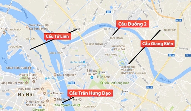 Phá vỡ quan niệm sống xanh là phải sống xa của cư dân Hà Thành - 1 Bốn cây cầu mới ôm trọn khu vực quận Long Biên.