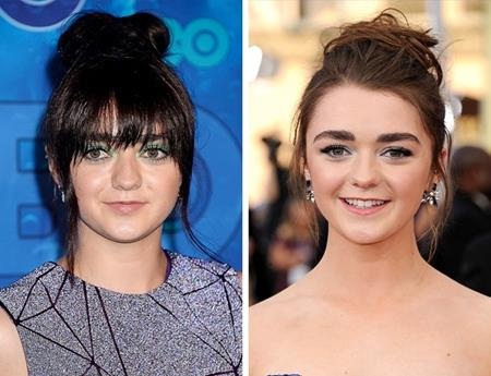 Khi các sao lột xác nhờ tóc mái “thần thánh” - 14 Ngôi sao 9x Maisie Williams cũng rất linh hoạt tạo kiểu cho tóc, khi thì búi cao gọn gàng, khi thì điểm tô chút tóc mái trước vầng trán