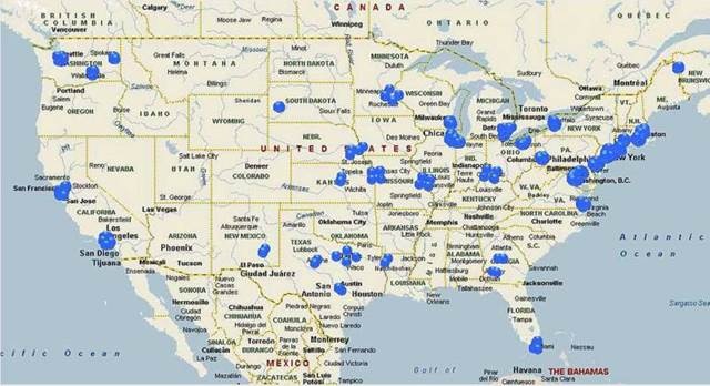 Bản đồ triển khai các tổ hợp tên lửa phòng không dòng Nike trên lãnh thổ Mỹ