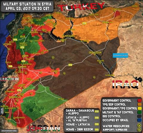 Lực lượng Nga tới Hama, thế trận xoay chiều chóng mặt - 3 Bản đồ Syria ngày 3/4
