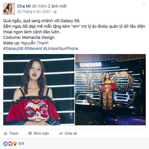 Ngay cả những trang phục mang âm hưởng truyền thống như bộ cánh hoạ tiết thêu tay của Chà Mi cũng tìm được tiếng nói chung khi sánh đôi cùng Galaxy S8. Thiết kế cong mềm mại giúp nâng tầm những đường nét nữ tính trên trang phục. Bên cạnh đó, sắc Đen huyền bí cũng vô cùng hài hoà với hoạ tiết ren nơi cổ áo, tay áo và quần. Để ảnh chụp trang phục trong hậu trường thiếu sáng vẫn giữ nguyên được màu sắc và hoạ tiết, việc lựa chọn Galaxy S8 là điều vô cùng sáng suốt của Chà Mi. Hệ thống ống kính với camera trước 8MP, đi kèm công nghệ lấy nét tự động và camera sau 12MP tích hợp khẩu độ f/1.7 và công nghệ Dual Pixel giúp Galaxy S8 thách thức mọi điều kiện ánh sáng.