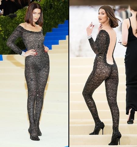 Ngoài bộ cánh bó sát đến từng mi-li-mét cơ thể, chân dài 9x Bella Hadid còn gây ấn tượng với việc không hề diện nội y