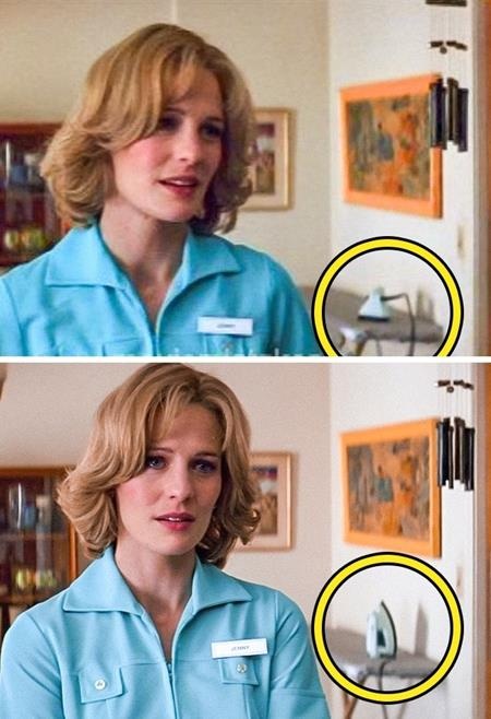 “Soi” lỗi hài hước trong các bom tấn Hollywood - 2 Jenny trong phim “Forrest Gump” vẫn đang chuyên tâm nói chuyện nhưng không hiểu có bàn tay vô hình nào đã giúp cô nàng này chỉnh lại chiếc bàn là