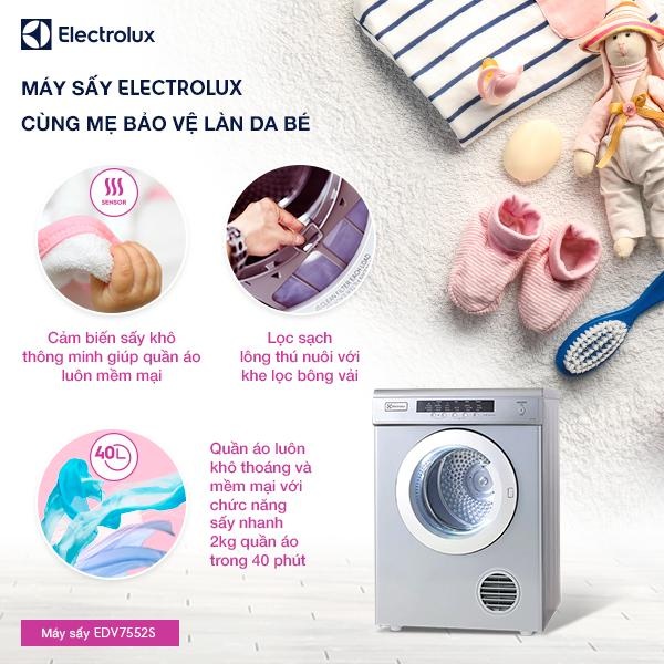 Bí quyết để con vui vẻ, khỏe mạnh chỉ với 2 sản phẩm gia dụng - 2 Có máy sấy Electrolux EDV7552S, mẹ không còn lo da bé nhạy cảm