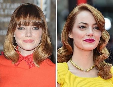 Khi các sao lột xác nhờ tóc mái “thần thánh” - 2 Một bên là “cô sinh viên” Emma Stone với mái bằng trẻ trung còn một bên là “quý bà” Emma Stone cao sang, trang nhã và các fans khó mà có thể phân định được diện mạo nào là xinh đẹp, hấp dẫn hơn