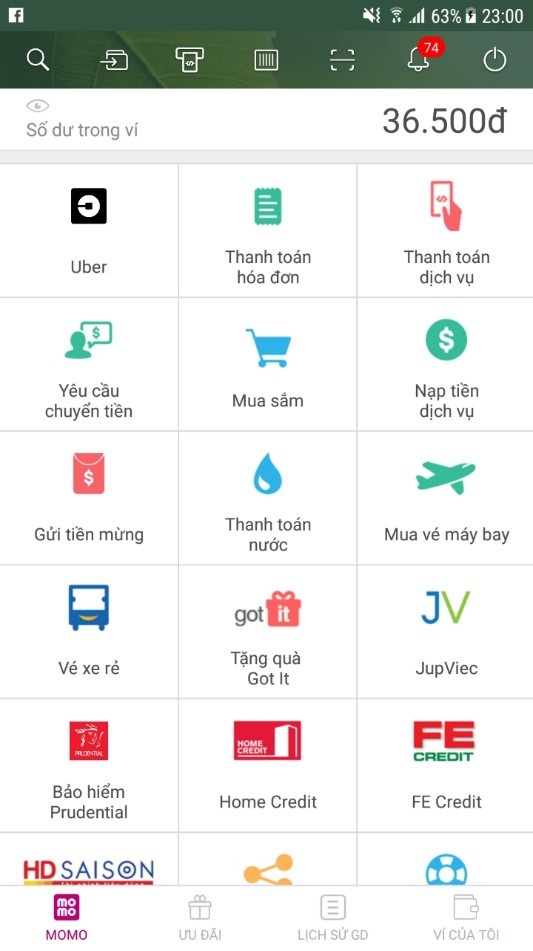 Uber có thêm phương thức thanh toán thứ 3 - Ví điện tử MoMo - 2 Icon Uber xuất hiện bất ngờ trên giao diện Ví MoMo