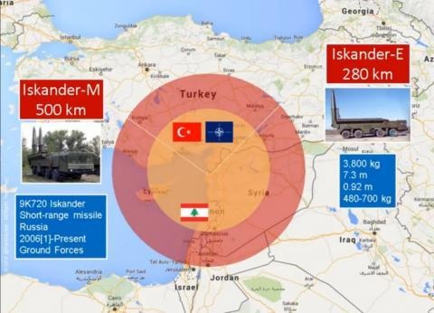 Nga lộ tên lửa Iskander ở Syria vì mưa? - 4 Tầm bắn của Iskander-E/M từ Syria do báo chí Israel ước lượng