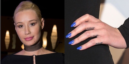 Tình yêu tan vỡ, sao vừa thất tình vừa mất cả hình xăm - 3 Iggy Azalea đã có những hình xăm khá ấn tượng trên ngón tay với thông điệp đầy tình cảm là “Live love A$AP”. Tuy nhiên, sau khi hai ngôi sao ca nhạc “đường ai nấy đi”, Iggy đã phũ phàng xăm một chữ X đè lên hình xăm tên người cũ.