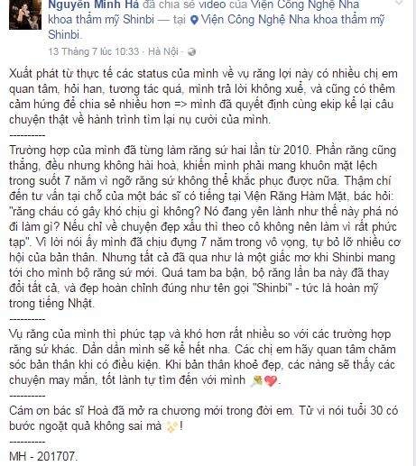 Hành trình sắc đẹp không giống ai của MC Minh Hà - 3 7 năm sống trong vô vọng và cô đã tìm lại được “nụ cười”, mong muốn chia sẻ lại câu chuyện thật của chính mình trên trang cá nhân (Hình chụp Facebook nhân vật.)