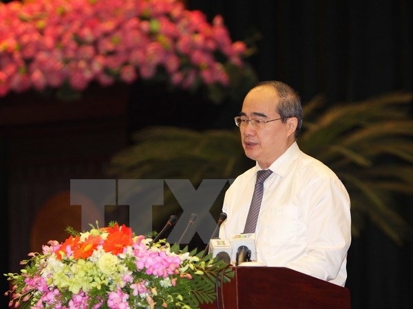 Khẩn trương triển khai đề án quy hoạch báo chí - 4
Bí thư Thành ủy Thành phố Hồ Chí Minh Nguyễn Thiện Nhân phát biểu tại hội nghị. (Ảnh: Thanh Vũ/TTXVN)