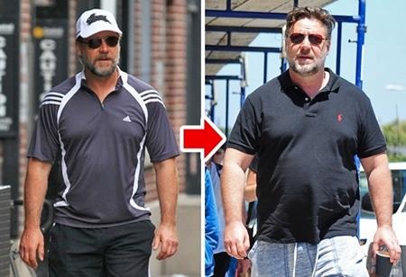 Khi các sao cũng dễ dàng phát tướng như ai - 4 Russell Crowe đã tăng hơn 22 kg để đóng bộ phim “The nice guy” và dĩ nhiên, thân hình cường tráng của nam tài tử hồi đóng phim “Gladiator” chỉ còn trong dĩ vãng
