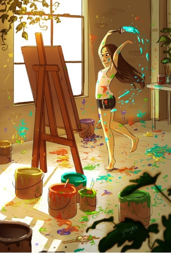 Cái thú của độc thân - bộ ảnh đầy an ủi cho nàng "ế bền vững" - 4 Nghệ thuật là không có điểm dừng, nhà cửa có thể thoải mái lấm bẩn