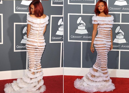 Rihanna dường như cũng rất ưa chuộng những bộ cánh xuyên thấu hở bạo