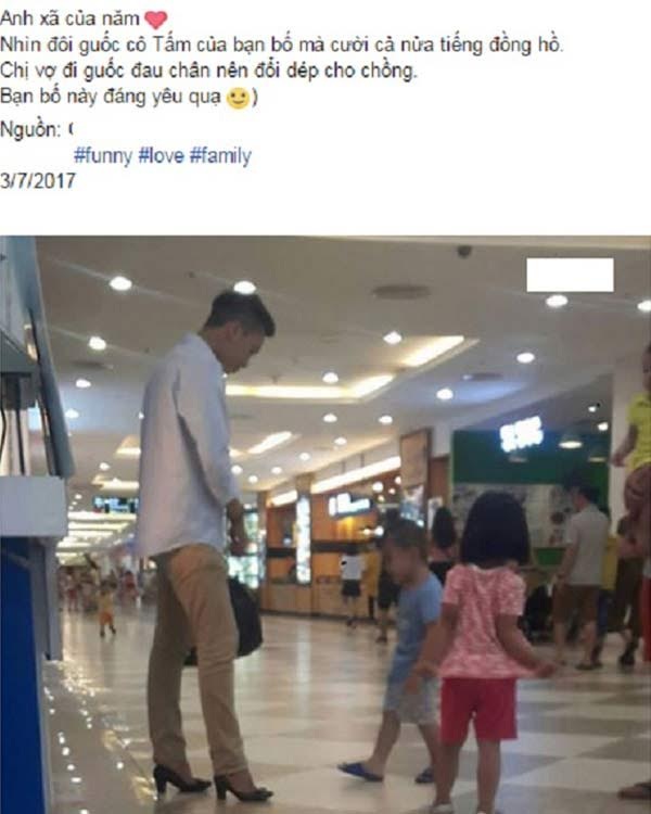Hạnh phúc thực ra rất giản dị, như cách mà “chồng nhà người ta” quan tâm tới vợ - 2
Thương vợ đau chân, người chồng đã đổi dép, đi guốc giúp vợ.