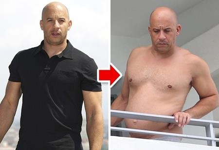 Khi các sao cũng dễ dàng phát tướng như ai - 6 Với bụng mỡ đồ sộ như thế này, Vin Diesel chắc chắn sẽ làm vô số fan nữ “vỡ mộng”
