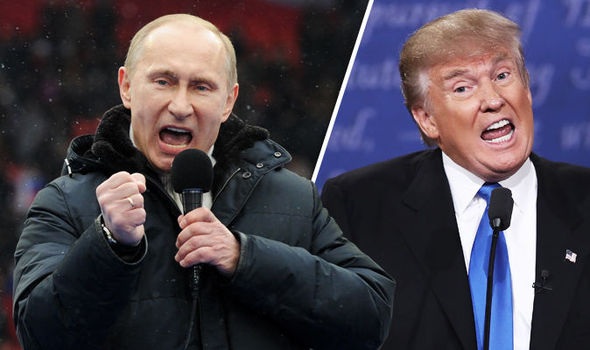 Vượt Tổng thống Putin, ông Trump được truyền thông Nga nhắc đến nhiều nhất - 1 Tổng thống Nga Vladimir Putin (trái) và người đồng cấp Mỹ Donald Trump (Ảnh: Express)