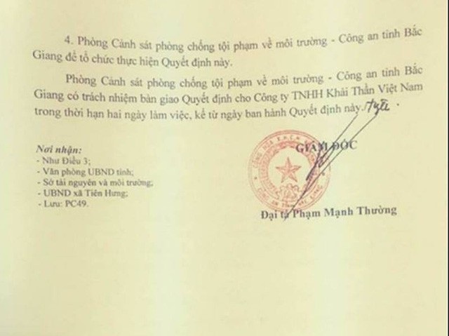 Cần xử nghiêm doanh nghiệp bức tử môi trường tại Bắc Giang! - 3
Doanh nghiệp ngoại chống lệnh Chủ tịch tỉnh Bắc Giang từng bị công an sờ gáy!