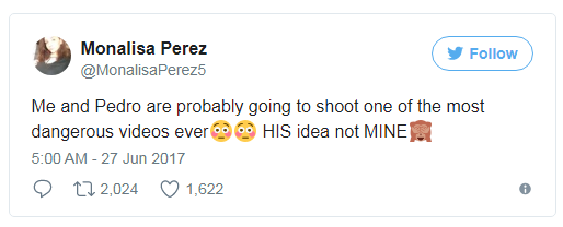 Dòng tweet được đăng tải trước khi cặp đôi thực hiện video với ý tưởng điên rồ là bắn súng vào nhau.