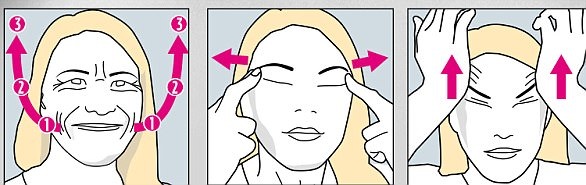 Bài tập trẻ hóa gương mặt - 3 Minh họa cho bài tập Nâng khóe miệng, xóa nếp nhăn khóe mắt và là phẳng trán,