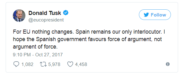 Catalonia tuyên bố độc lập, Tây Ban Nha lập tức rút quyền tự trị - 2
(Ảnh: Twitter)
