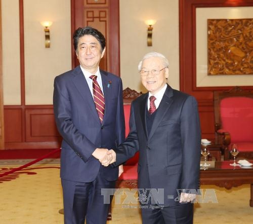 Tổng Bí thư Nguyễn Phú Trọng tiếp Thủ tướng Nhật Bản Shinzo Abe - 1
Tổng Bí thư Nguyễn Phú Trọng tiếp Thủ tướng Nhật Bản Shinzo Abe đang thăm chính thức Việt Nam. Ảnh:Trí Dũng - TTXVN