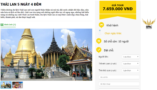 Công ty du lịch "bỏ rơi" 17 du khách ở Thái Lan bị phạt 90 triệu - 1 Hình ảnh công ty EPAC quảng cáo tour du lịch Thái Lan trên Website khi chưa có phép