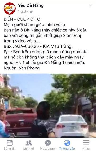 
Thông tin vụ cướp xe được chia sẻ trên mạng xã hội 
