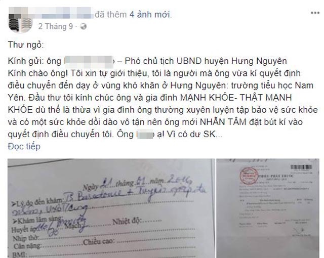 Điều chuyển nữ giáo viên đang bị bệnh là đúng quy định - 3
Thư ngỏ của cô Lưu Mai Yến được xem là có những lời lẽ thiếu tôn trọng để chỉ trích cá nhân và gia đình 1 đồng chí trong Hội đồng điều chuyển trên trang cá nhân. Đây là hành vi không đúng với đạo đức, tư cách của người giáo viên” và “thiếu tôn trọng, thiếu hợp tác với cơ quan chức năng và gây dư luận không tốt, ảnh hưởng xấu đến đội ngũ nhà giáo, ngành giáo dục và đến huyện