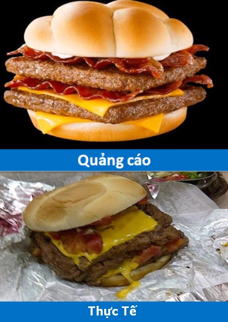 Chắc hẳn không ít người đã bị lừa phải mở hầu bao, bởi bức hình quảng cáo đầy hấp dẫn về chiếc bánh Hambuger này.