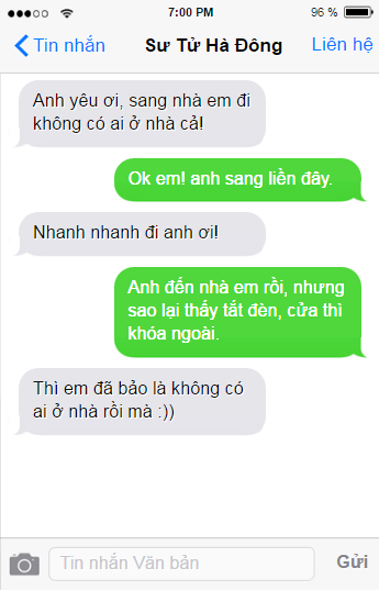 Chết cười với những màn đối đáp trên tin nhắn siêu hài hước - 10 Đúng là không có ai ở nhà thật!
