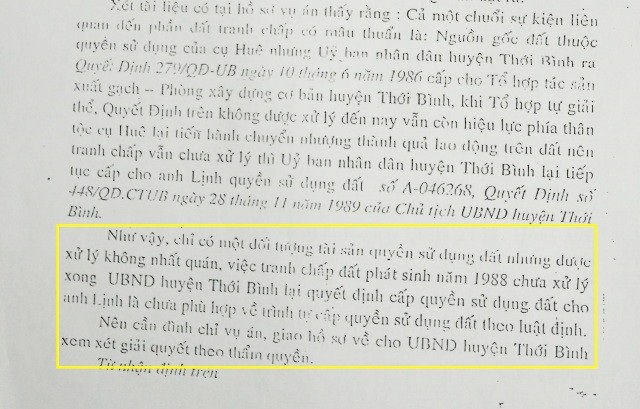 Cà Mau: Nhiều chứng cứ tòa không xem xét, đã bác yêu cầu của nguyên đơn! - 8 TAND huyện Thới Bình vào năm 2003 từng khẳng định: UBND huyện Thới Bình quyết định cấp quyền sử dụng đất cho anh Lịnh là chưa phù hợp về trình tự cấp quyền sử dụng đất theo luật định.