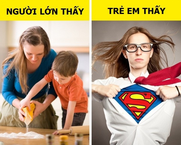 Thế giới trong mắt trẻ thơ khác biệt như thế nào so với người lớn? - 1
Trong mắt của các nhóc tỳ, mẹ đúng là một siêu nhân ngoài đời thực, người có thể giải quyết dễ dàng mọi công việc “khó nhằn” nhất đối với chúng như: làm phép tính, thắt dây giày hay lắp ghép một bộ lego!