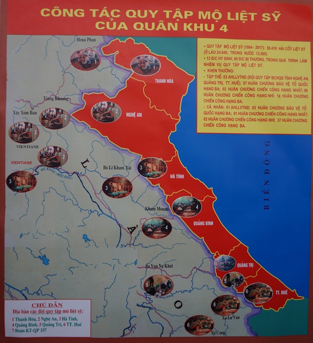 Nhiều hiện vật lần đầu tiên được trưng bày tại triển lãm “Tổ quốc tri ân” - 8 Từ năm 1984 đến năm 2017, các đội quy tập mộ liệt sỹ Quân khu 4 đã quy tập gần 38.500 hài cốt liệt sỹ ở các chiến trường trong nước và nước bạn Lào