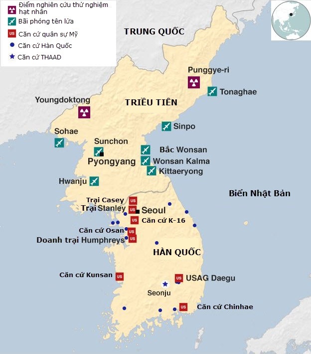 Mỹ xác định 7 phương án quân sự với Triều Tiên - 2 Đồ họa các lực lượng quân sự trên bán đảo Triều Tiên (Đồ họa: BBC)