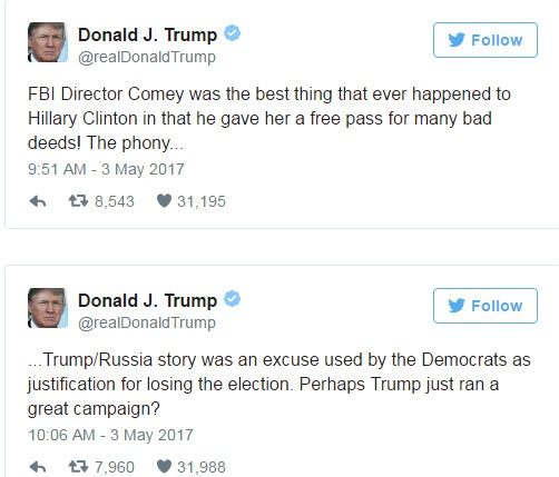 Bà Clinton nói lẽ ra đã là tổng thống, ông Trump giận dữ đáp trả - 2
Ông Trump ngay lập tức đáp trả bà Clinton trên mạng xã hội Twitter