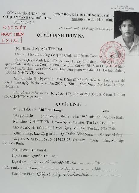 Truy nã nghi phạm hiếp, giết cô gái đi chăn bò trên đồi - 2
Quyết định truy nã đối tượng